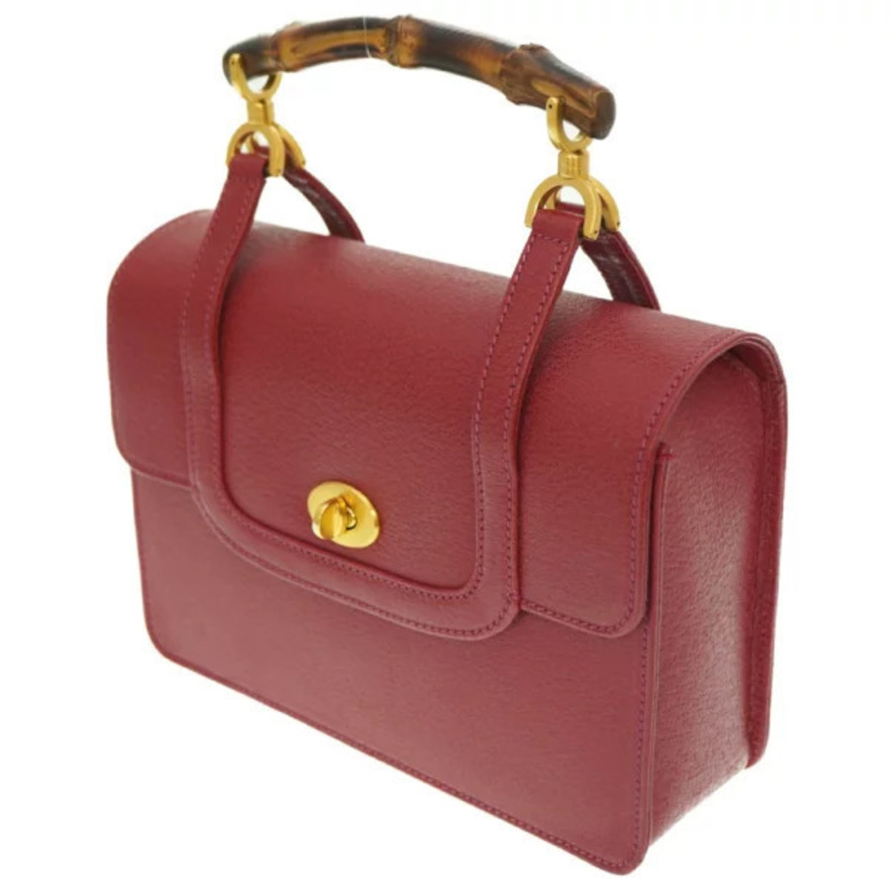 Gucci Shoulder Handbag Red Leather Stop Bamboo